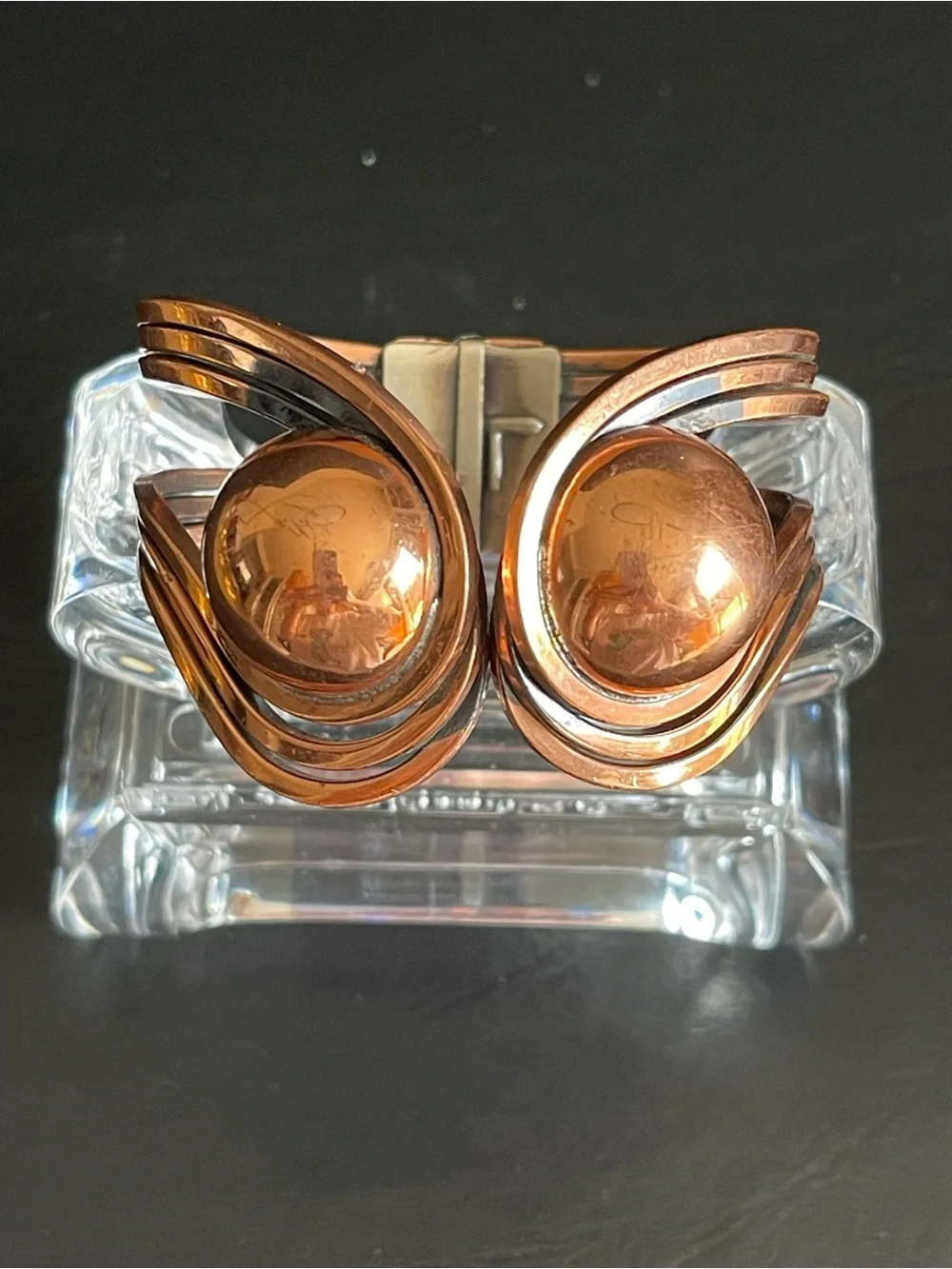 Vintage unsigned RAME Modernist copper clamper cuff bracelet.